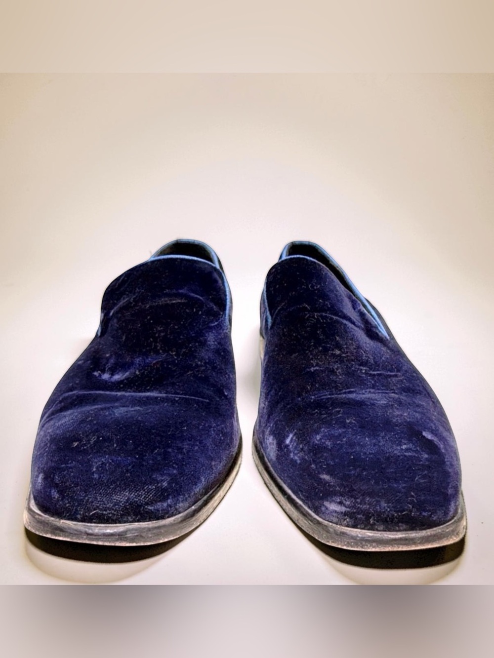 Saks Fifth Avenue Velvet Loafers Made in Italy Navy Blue Size 10M Luxury Slip-On - Picture 3 of 16